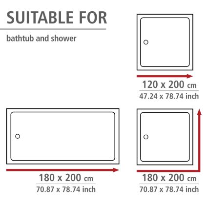WENKO 20044100 - Cortina de duche 180x200 cm cinzenta