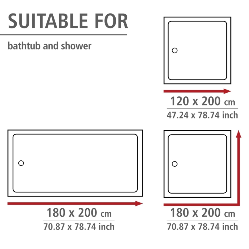 WENKO 20044100 - Cortina de duche 180x200 cm cinzenta
