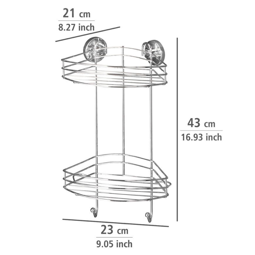 WENKO 20885100-Prateleira de canto VACUUM-LOC REDONDA AÇO 24,5x41 cm cromado brilhante