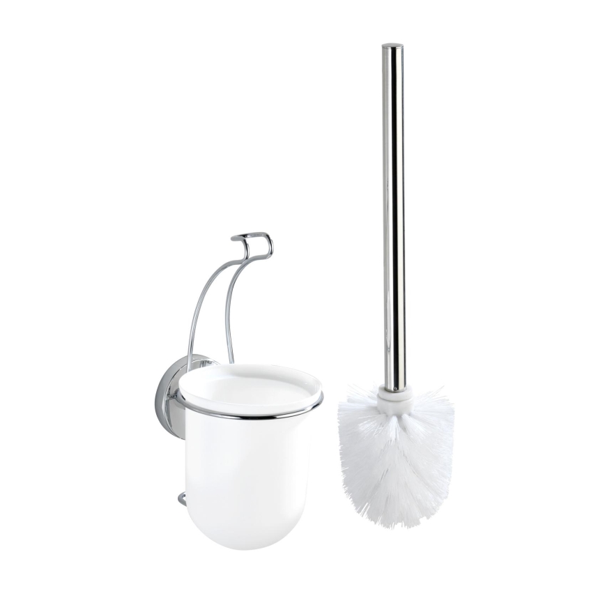 WENKO 20898100-Escova de WC VACUUM-LOC MILAZZO 10x34 cm aço inoxidável/cromado brilhante/branca