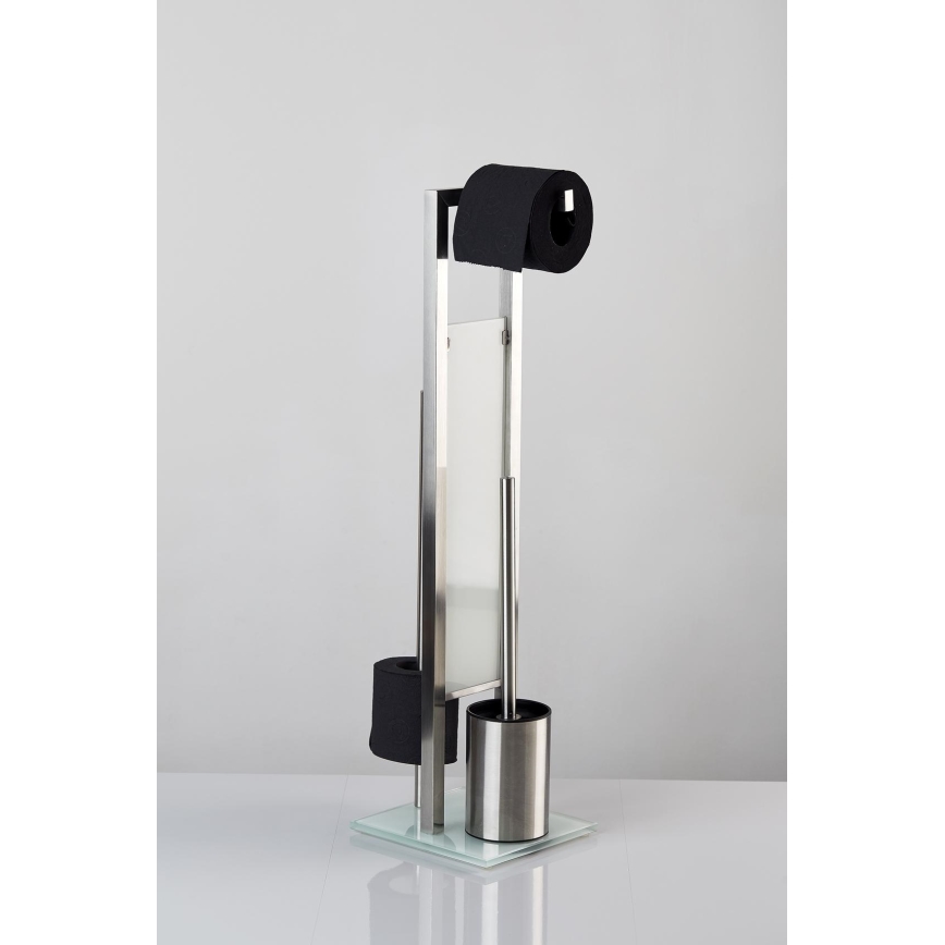 WENKO 21564100 - Escova de WC RIVALTA 18x70 cm inox/prateado/branco/preto
