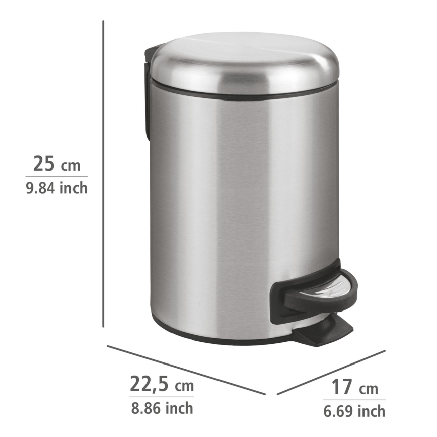 WENKO 22702100 - Cesto de lixo LEMAN 17x25 cm aço inoxidável/acetinado/preto