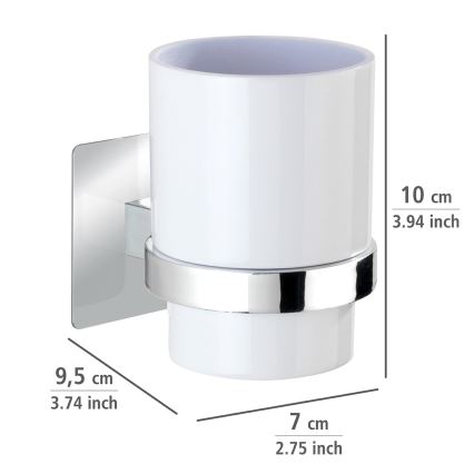 WENKO 23847800 - Copo para escovas de dentes TURBO-LOC QUADRO ED. 7x9,5 cm cromado brilhante/branco