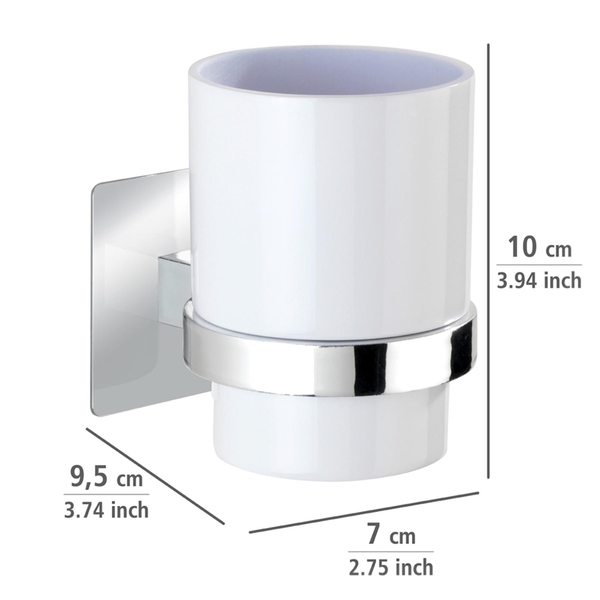 WENKO 23847800 - Copo para escovas de dentes TURBO-LOC QUADRO ED. 7x9,5 cm cromado brilhante/branco