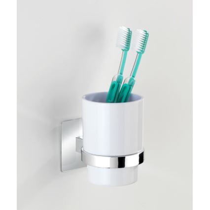 WENKO 23847800 - Copo para escovas de dentes TURBO-LOC QUADRO ED. 7x9,5 cm cromado brilhante/branco