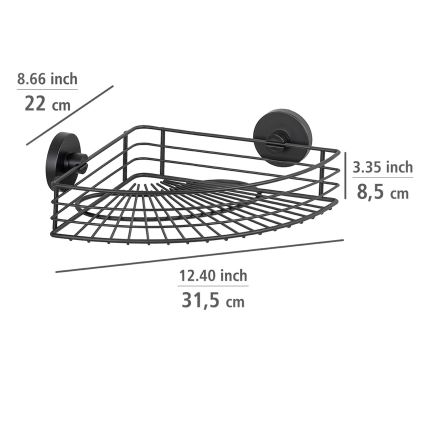 WENKO 24735100 - Prateleira redonda com sistema de fixação VACUUM-LOC, 35x22,5 cm, preta