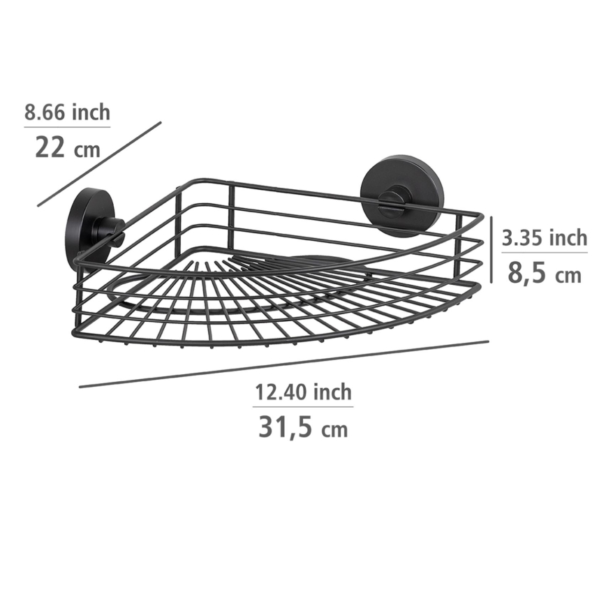 WENKO 24735100 - Prateleira redonda com sistema de fixação VACUUM-LOC, 35x22,5 cm, preta