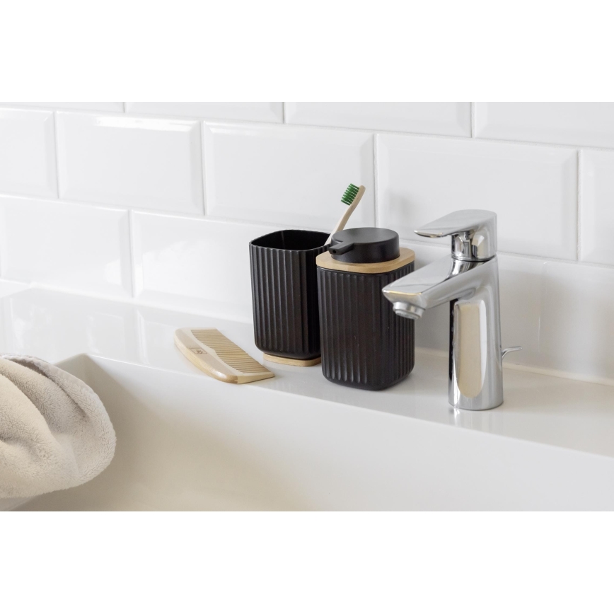 WENKO 25297100 - Copo porta-escovas de dentes ROTELLO 8,5 x 11 cm, preto/castanho