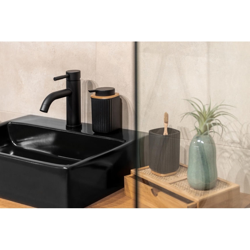 WENKO 25297100 - Copo porta-escovas de dentes ROTELLO 8,5 x 11 cm, preto/castanho