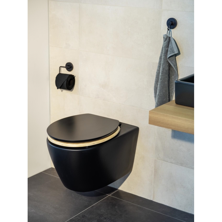 WENKO 25772100 - Assento de sanita BAMBUZA 37x44 cm preto/marrom/cromado brilhante