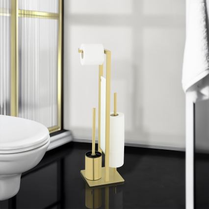 WENKO 26034100 - Conjunto WC RIVALTA 18x70 cm inox/dourado/branco/preto