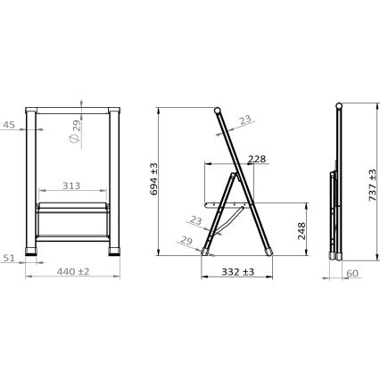 WENKO 601011100 - Escada ALU-DESIGN 44x101 cm prateada/preta