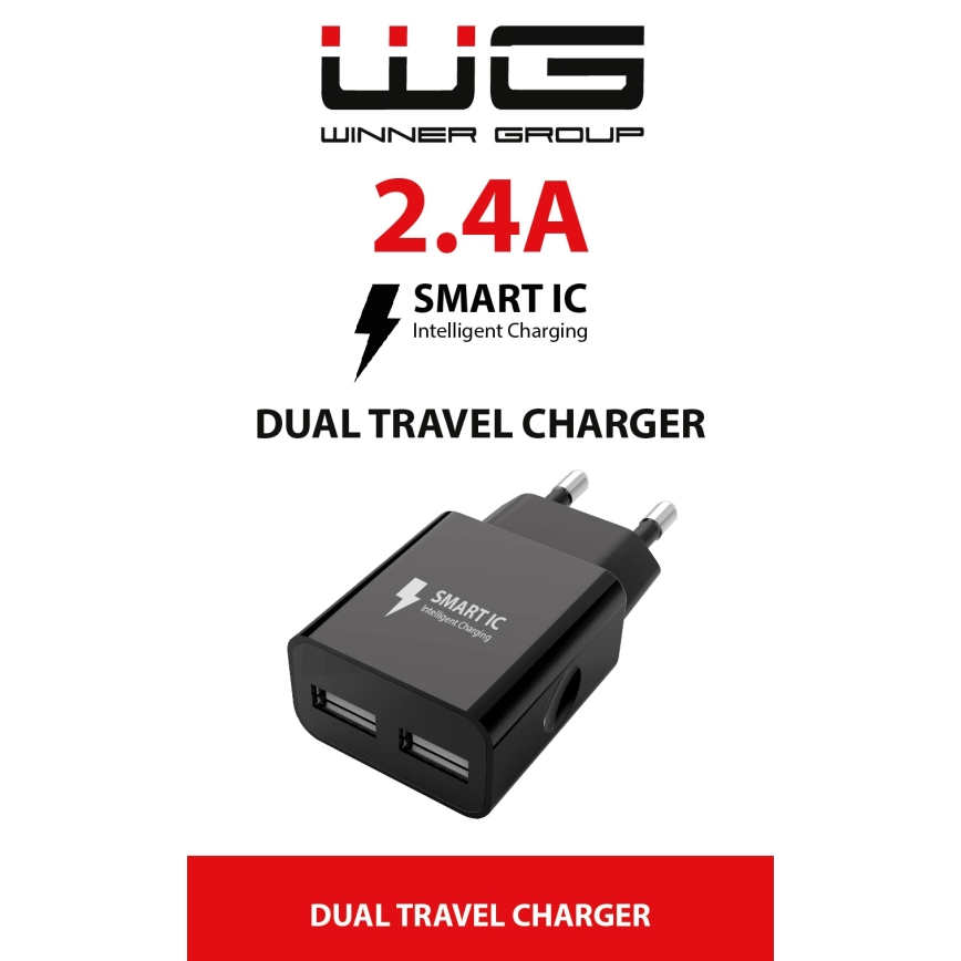 Winner Group - Adaptador de carregamento 2xUSB-A 12W preto