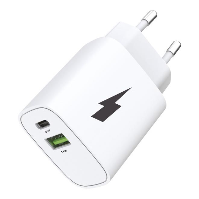 Winner Group - Adaptador de carregamento rápido 1xUSB-C + 1xUSB-A Power Delivery 20W branco