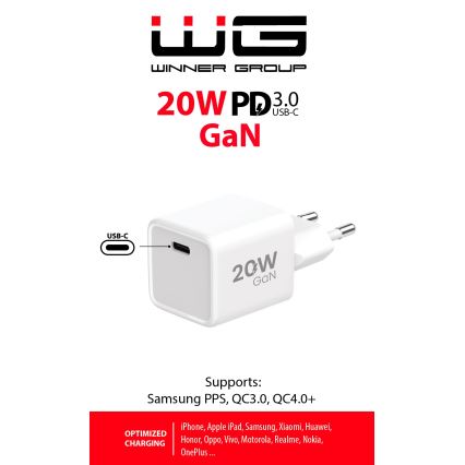 Winner Group - Adaptador de carregamento rápido 1xUSB-C Power Delivery 20W branco