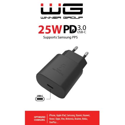 Winner Group - Adaptador de carregamento rápido 1xUSB-C Power Delivery 25W preto