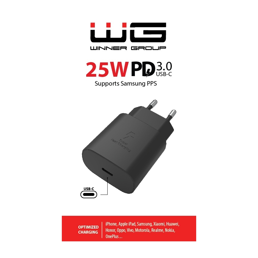 Winner Group - Adaptador de carregamento rápido 1xUSB-C Power Delivery 25W preto
