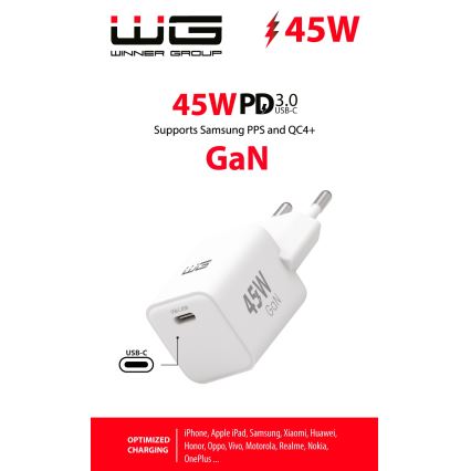 Winner Group - Adaptador de carregamento rápido 1xUSB-C Power Delivery 45W branco