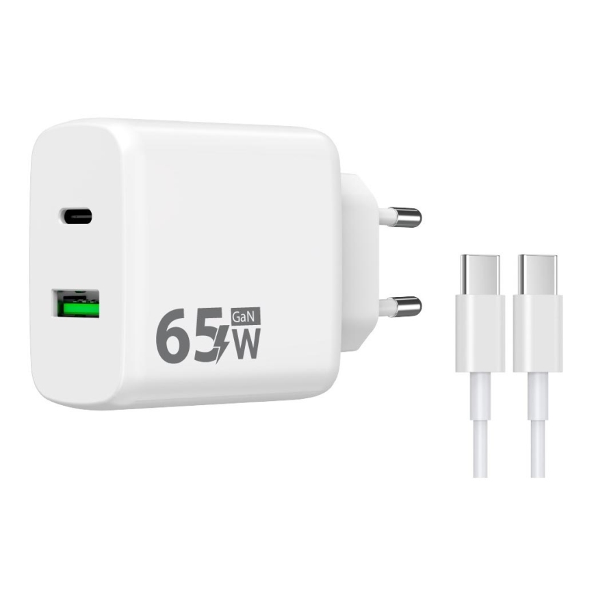 Winner Group - Adaptador de carregamento rápido 2xUSB PD 65W + cabo USB USB-C / USB-C 1m