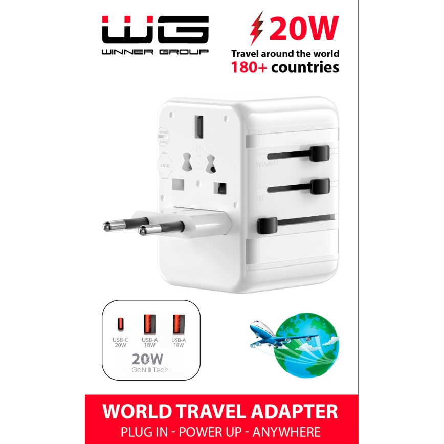 Winner Group - Adaptador de carregamento rápido para viagem Power Delivery 20W branco