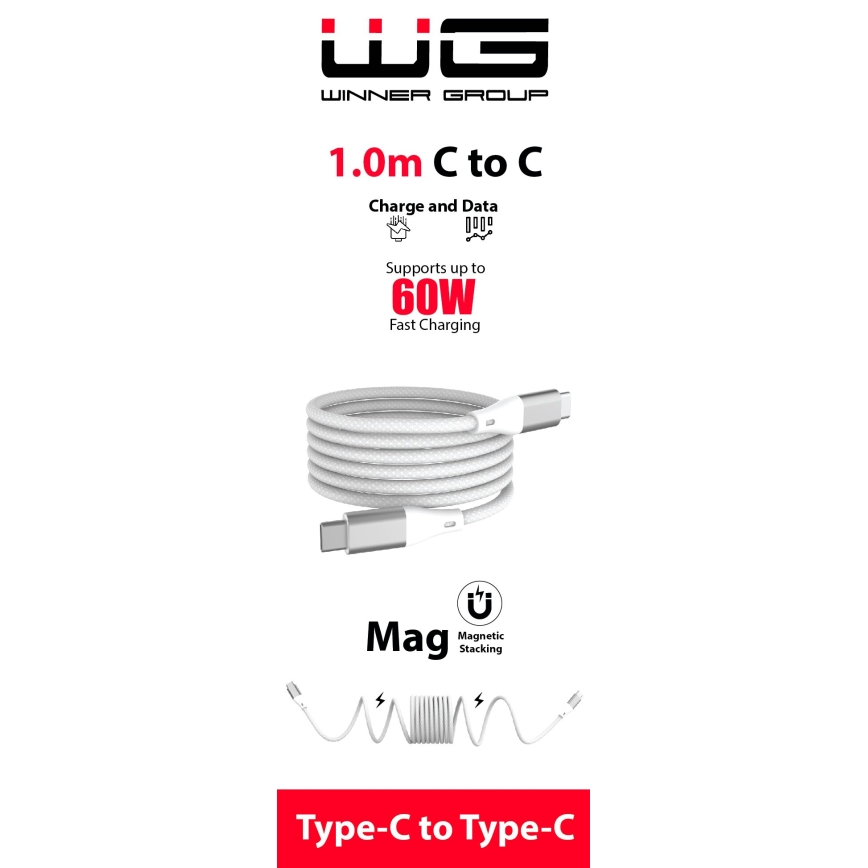Winner Group - Cabo magnético USB USB-C / USB-C 60W 1m branco