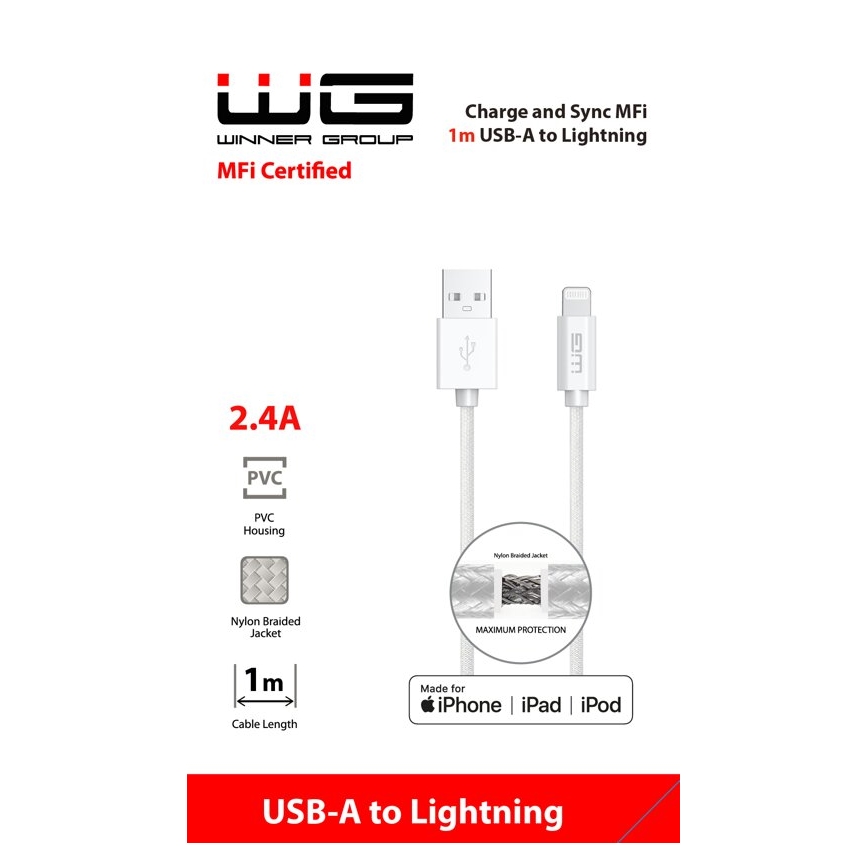 Winner Group - cabo USB MFI Lightning / USB-A 1m branco