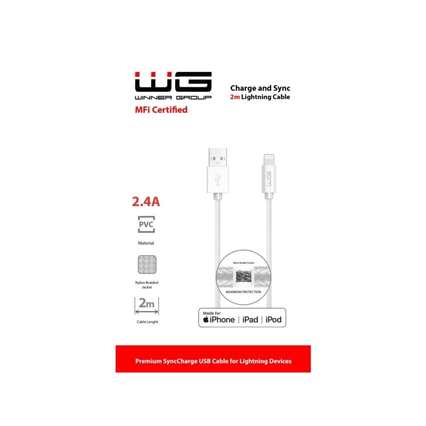 Winner Group - cabo USB MFI Lightning / USB-A 2m branco