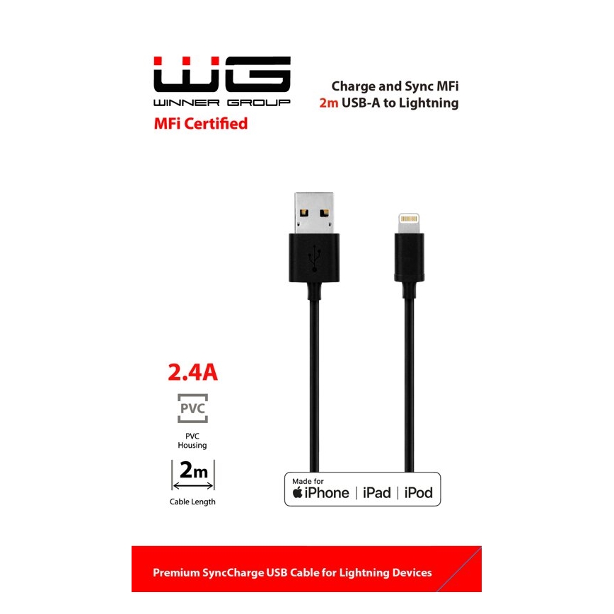 Winner Group - cabo USB MFI Lightning / USB-A 2m preto