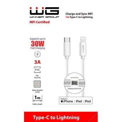 Winner Group - Cabo USB MFI Lightning / USB-C 1m branco