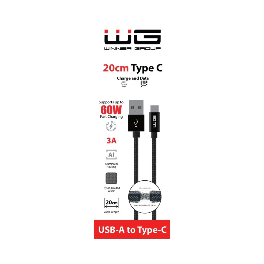 Winner Group - cabo USB USB-C / USB-A 20cm preto