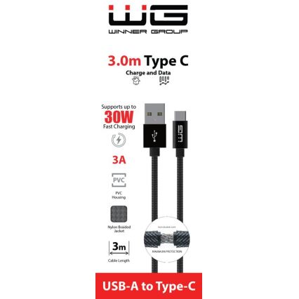 Winner Group - cabo USB USB-C / USB-A 3m preto