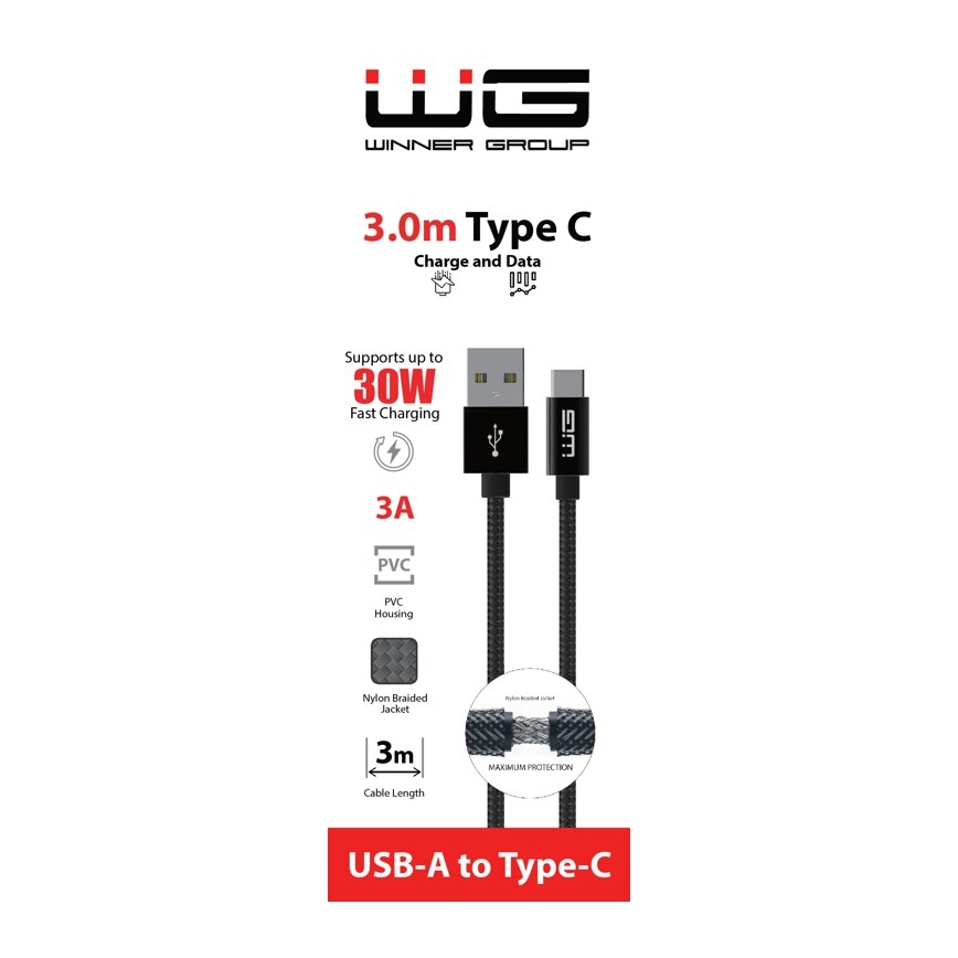 Winner Group - cabo USB USB-C / USB-A 3m preto