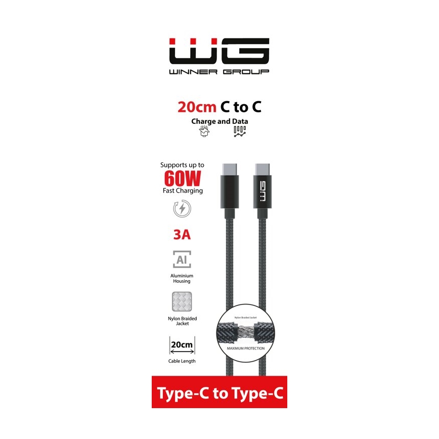 Winner Group - cabo USB USB-C / USB-C 20cm preto
