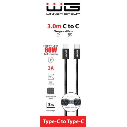 Winner Group - Cabo USB USB-C / USB-C 60W 3m preto