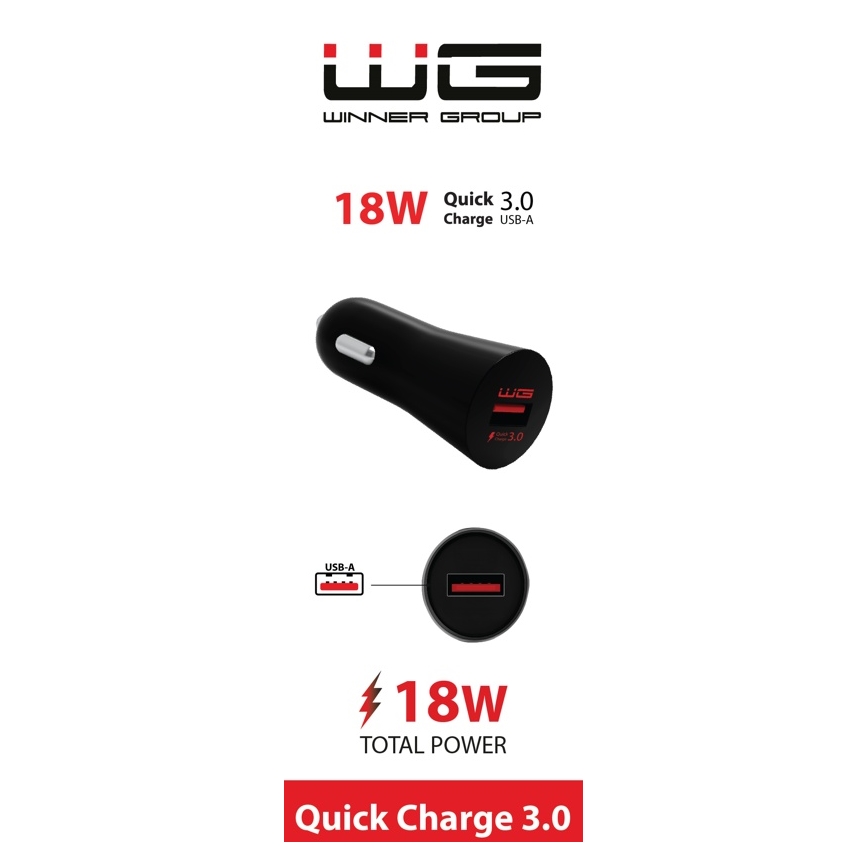 Winner Group - Carregador de carro 1xUSB-A Power Delivery 18W preto
