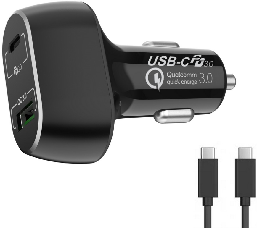 Winner Group - Carregador de carro 1xUSB-C + 1xUSB-A Power Delivery 63W + cabo USB USB-C / USB-C 1 m preto