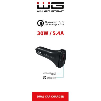 Winner Group - Carregador de carro 2xUSB-A Power Delivery 30W preto