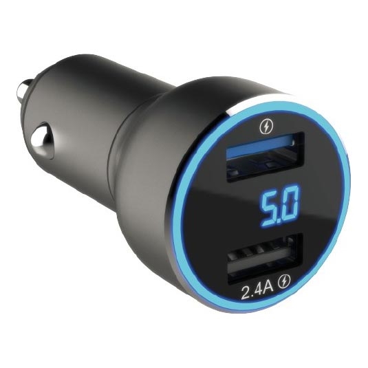 Winner Group - Carregador de carro com ecrã 2xUSB-A Power Delivery 30W preto