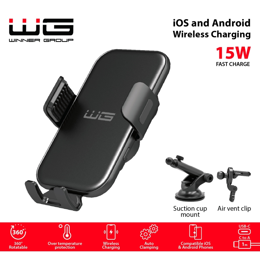 Winner Group - Carregador sem fios e suporte para carro 15W