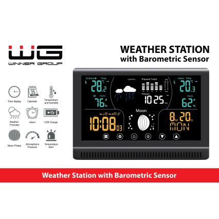 Winner Group - Estação meteorológica com LCD ecrã a cores e despertador 5xAAA