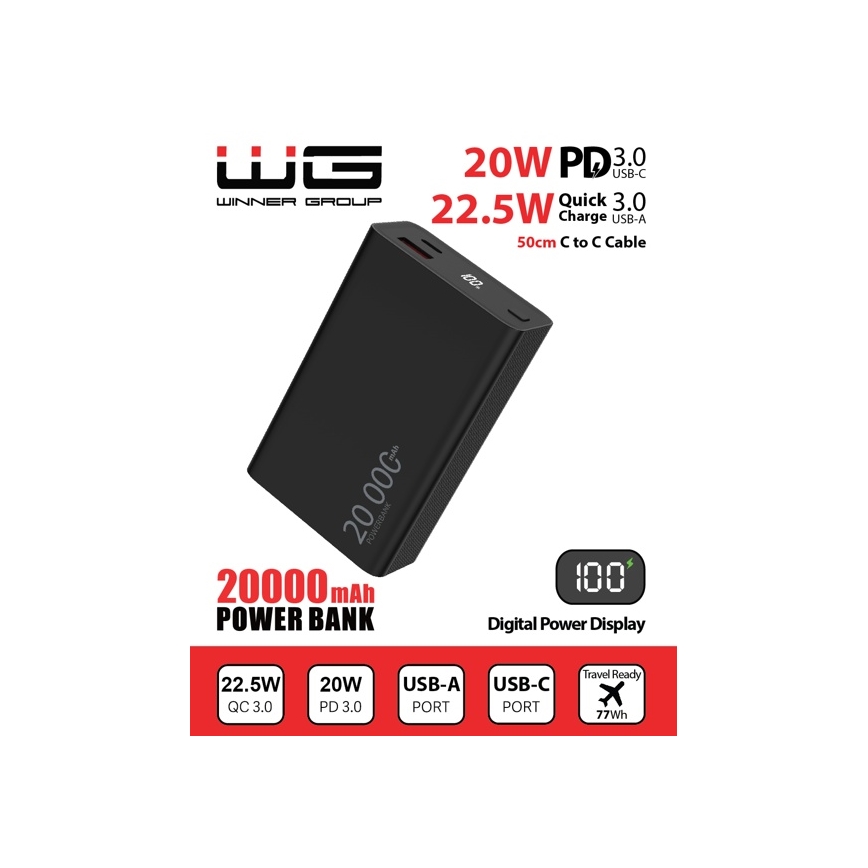 Winner Group - Power Bank com ecrã 20000 mAh 20W Power Delivery preto