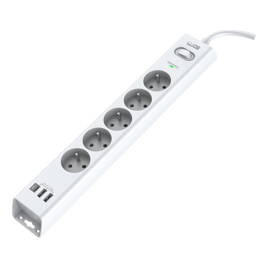 Winner Group - Proteção contra sobretensão 5Z + 2xUSB-A + 1xUSB-C branco