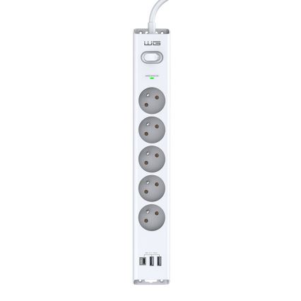 Winner Group - Proteção contra sobretensão 5Z + 2xUSB-A + 1xUSB-C branco