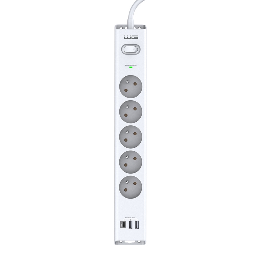 Winner Group - Proteção contra sobretensão 5Z + 2xUSB-A + 1xUSB-C branco