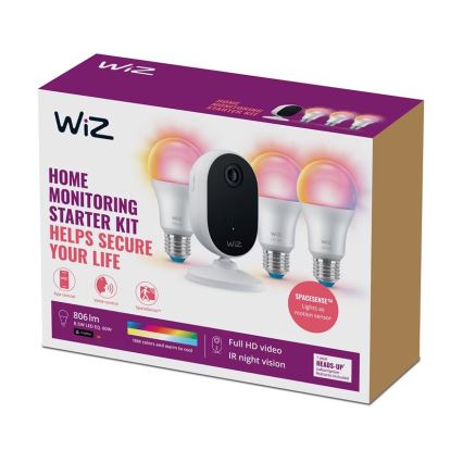 WiZ-Conjunto para monitorizar a casa:1xcamera+ 3xLED RGB lâmpada 8,5W/230V Wi-Fi