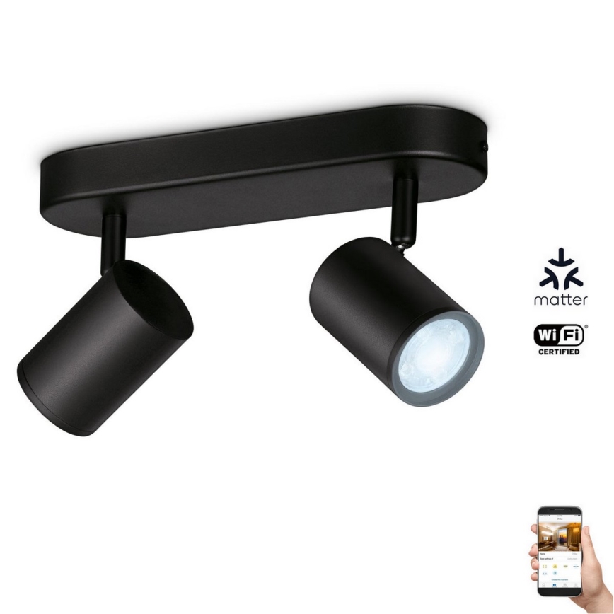 WiZ - Foco LED regulável IMAGEO 2xGU10/4,9W/230V 2700-6500K Wi-Fi CRI 90 preto