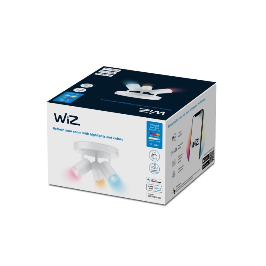 WiZ - Foco LED RGBW com regulação IMAGEO 3xGU10/4,9W/230V 2200-6500K Wi-Fi CRI 90 branco