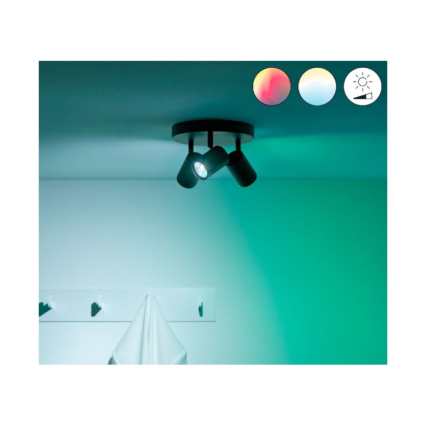 WiZ - Foco LED RGBW com regulação IMAGEO 3xGU10/4,9W/230V 2200-6500K Wi-Fi CRI 90 preto