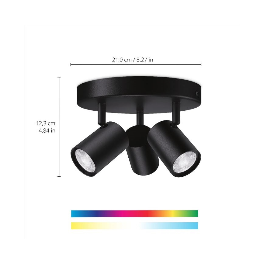 WiZ - Foco LED RGBW com regulação IMAGEO 3xGU10/4,9W/230V 2200-6500K Wi-Fi CRI 90 preto