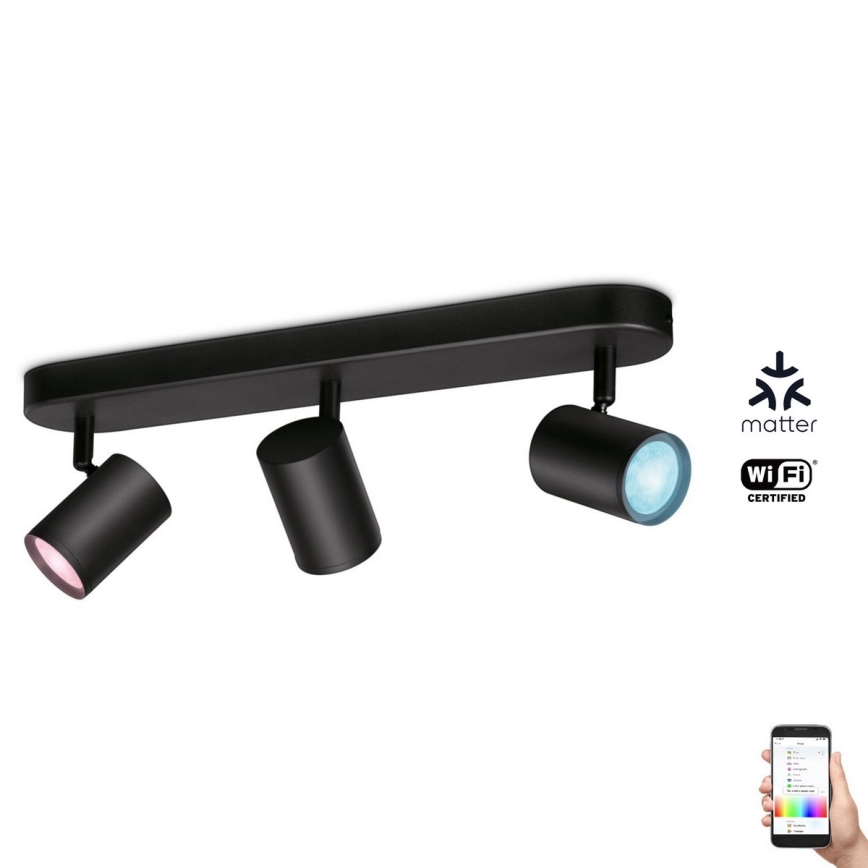 WiZ - Foco LED RGBW regulável IMAGEO 3xGU10/4,9W/230V 2200-6500K Wi-Fi CRI 90 preto